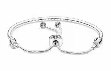 Pandora Moments Pavé Heart Clasp Snake Chain Bracelet Silver