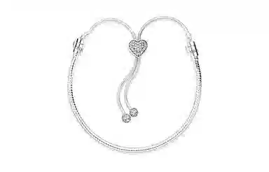 Pandora Moments Pavé Heart Clasp Snake Chain Bracelet Silver