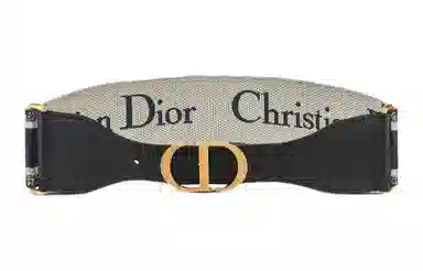 DIOR Christian Dior Belt Classic Monogram CD Buckle Black Beige 6.5cm