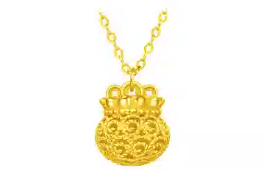 周大福 钱币福袋光面 足金 黄金吊坠 男女同款情侣款