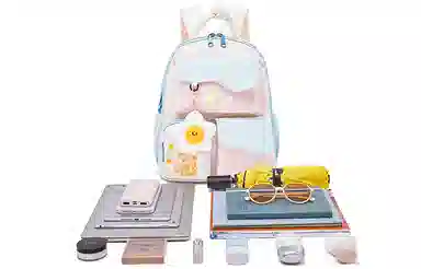 音魅 新款小学初中学生上课韩版原创可爱萌趣拉链 牛津纺 背包书包双肩包 女款 蓝色