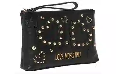 Moschino Heart Studded Logo PU Bag Black