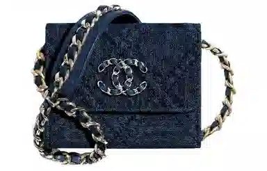 CHANEL Denim Chain Wallet Bag Navy Blue