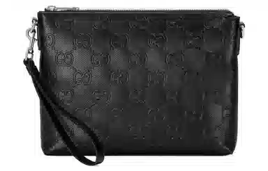 Gucci Leather Messenger Clutch Black