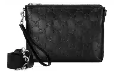 Gucci Leather Messenger Clutch Black