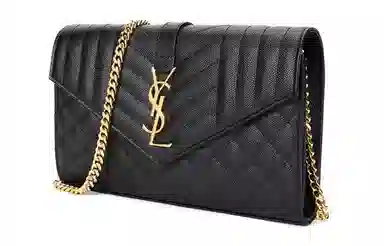 Saint Laurent YSL Monogram Quilted Leather Wallet Crossbody Bag Black