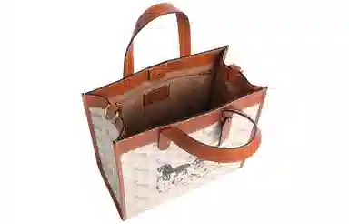 COACH Field 30 Tote Bag Brown White