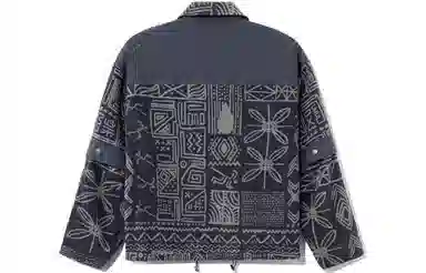 中国李宁 多口袋宽松满印运动夹克外套 男款 冷檀黑满印