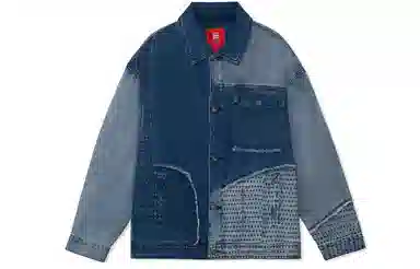 中国李宁 运动篮球系列 宽松水洗牛仔棉服 冬季 情侣款 蓝色