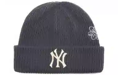 MLB Floral Embroidered Knit Beanie White/Black