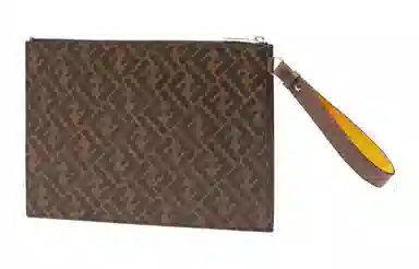 Fendi Large Logo Flat Leather Clutch Brown