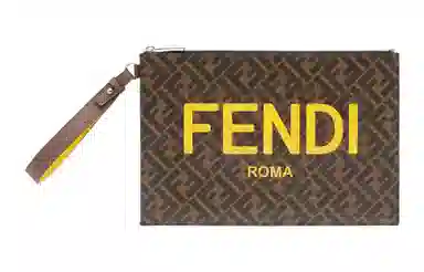 Fendi Large Logo Flat Leather Clutch Brown