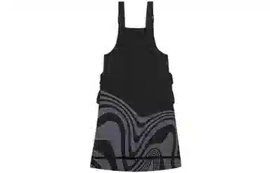 中国李宁 美式复古中腰宽松扭曲条纹工装连衣裙 女款 黑色