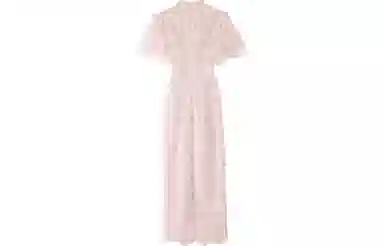 槿爷东方 燕脂 中式花卉刺绣网纱短袖旗袍 女款 烟粉色