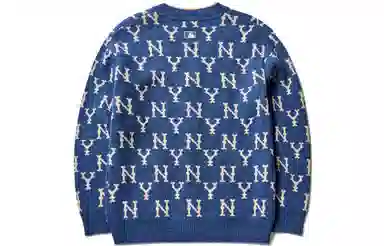 MLB New York Yankees Logo V-Neck Knit Sweater Blue