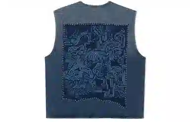 李宁 水洗牛仔马甲 男款 深浅牛仔蓝