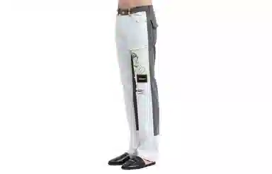 WE11DONE SS21 Distressed Patchwork Jeans White