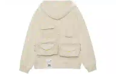 中国李宁 韦德系列 口袋拼接宽松连帽套头卫衣 情侣款 米白色