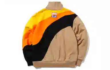 中国李宁 纽约时装周系列 拼色休闲宽松套头卫衣 男款 熏香杏