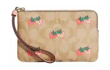COACH Corner Zip 16 Strawberry Print Wristlet