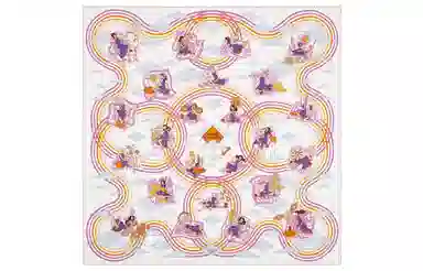 Hermes Scarf 70x70cm White/Purple/Orange