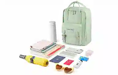 音魅 大容量旅行初高中学生大学生上课韩版 尼龙 电脑包旅行书包背包双肩包 常规 女款 米白/浅绿