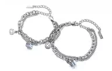 ENFANTIN Classic Dice Couple Bracelet Y2K Titanium Steel Silver Adjustable Double Layer