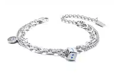 ENFANTIN Classic Dice Couple Bracelet Y2K Titanium Steel Silver Adjustable Double Layer