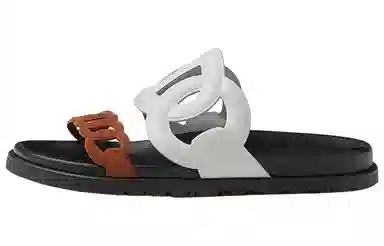 Hermes Extra Leather Slip-On Flat Sandals White Brown