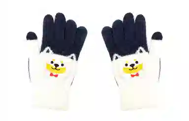 白卷 可触屏毛绒卡通保暖 腈纶 绒线手套 男女同款情侣款