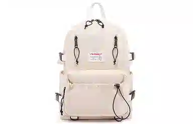 音魅 新款日系时尚大容量大学生初中生 尼龙布 书包背包双肩包 大号 女款 黄色，米白