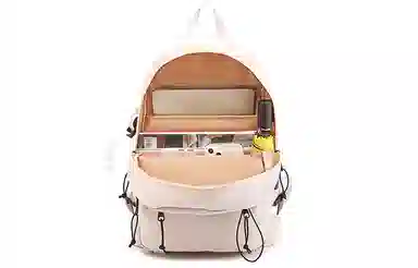 音魅 新款日系时尚大容量大学生初中生 尼龙布 书包背包双肩包 大号 女款 黄色，米白