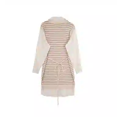 小镇姗姗 南瓜奶酪 条纹衬衫式长袖连衣裙