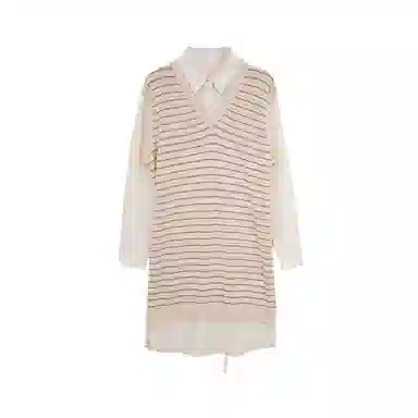 小镇姗姗 南瓜奶酪 条纹衬衫式长袖连衣裙