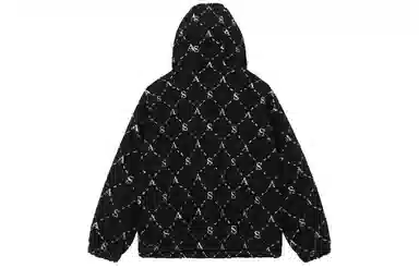 SWAMP AREA Letter Applique Sherpa Hoodie Jacket