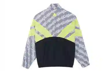 中国李宁 都市游牧 宽松运动立领拼色长袖夹克 男款 满印拼接黑色荧光果酸绿