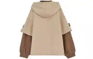 森女部落 假两件拼色拼接加绒长袖连帽卫衣 女款 棕色