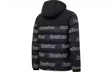 鸿星尔克 字母满印拼接连帽休闲加厚保暖羽绒服 男款 正黑