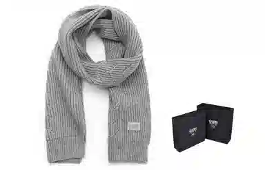 肯默 皮标纯色针织围巾 毛线围脖 秋冬保暖加厚 情侣款