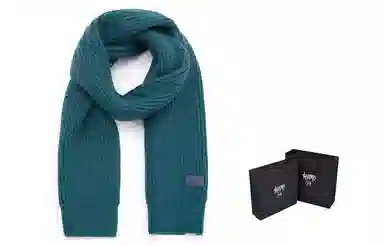 肯默 皮标纯色针织围巾 毛线围脖 秋冬保暖加厚 情侣款