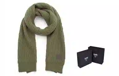 肯默 皮标纯色针织围巾 毛线围脖 秋冬保暖加厚 情侣款