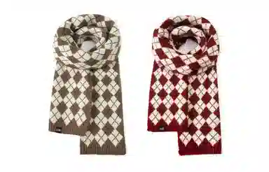 白卷 小菱形格虚线撞色保暖针织 格子部落 绒线围巾 男女同款情侣款