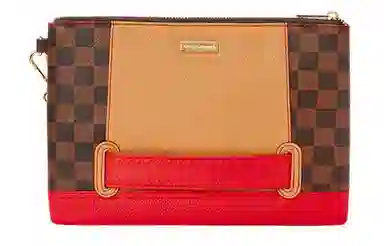 Sprayground Checkered Shark Clutch Brown