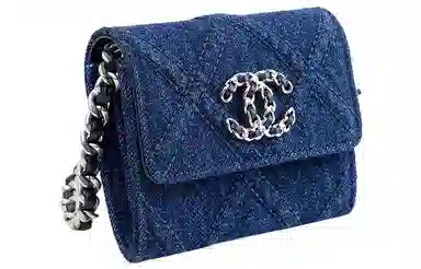 CHANEL Denim Chain Wallet Bag Navy Blue