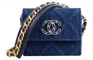 CHANEL Denim Chain Wallet Bag Navy Blue