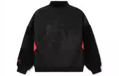 中国李宁 宽松拼接拉链立领休闲长袖棉服 男款 黑色