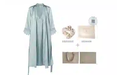 桑罗新品重磅真丝吊带睡裙睡袍两件套 晨袍家居服 新娘睡袍新年战袍