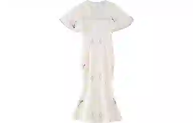 槿爷东方 刺绣胸口镂空设计新式改良旗袍鱼尾短袖连衣裙 女款 米色