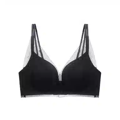 花蔓色 纯色网纱薄款内衣聚拢防下垂美背文胸