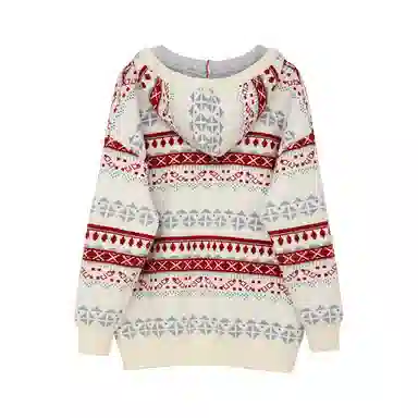 小镇姗姗 条纹连帽套头长袖针织衫 女款